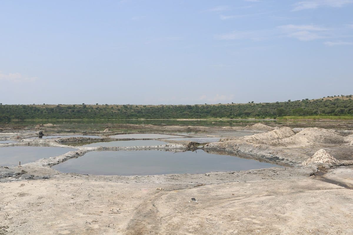 The salt pans of Lake Katwe in Queen Elizabeth National Park