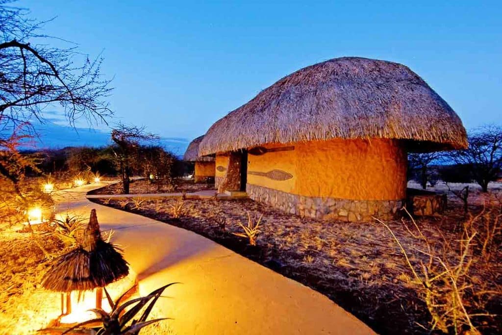 A safari lodge set in the bush