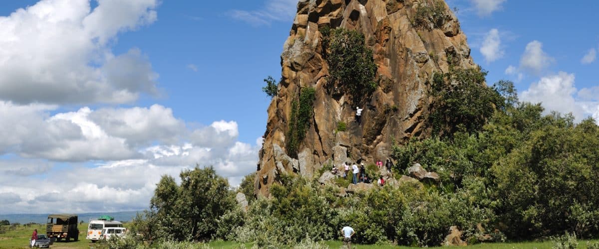 The red cliffs and open track of Hell's Gate National Park near Lake Naivasha